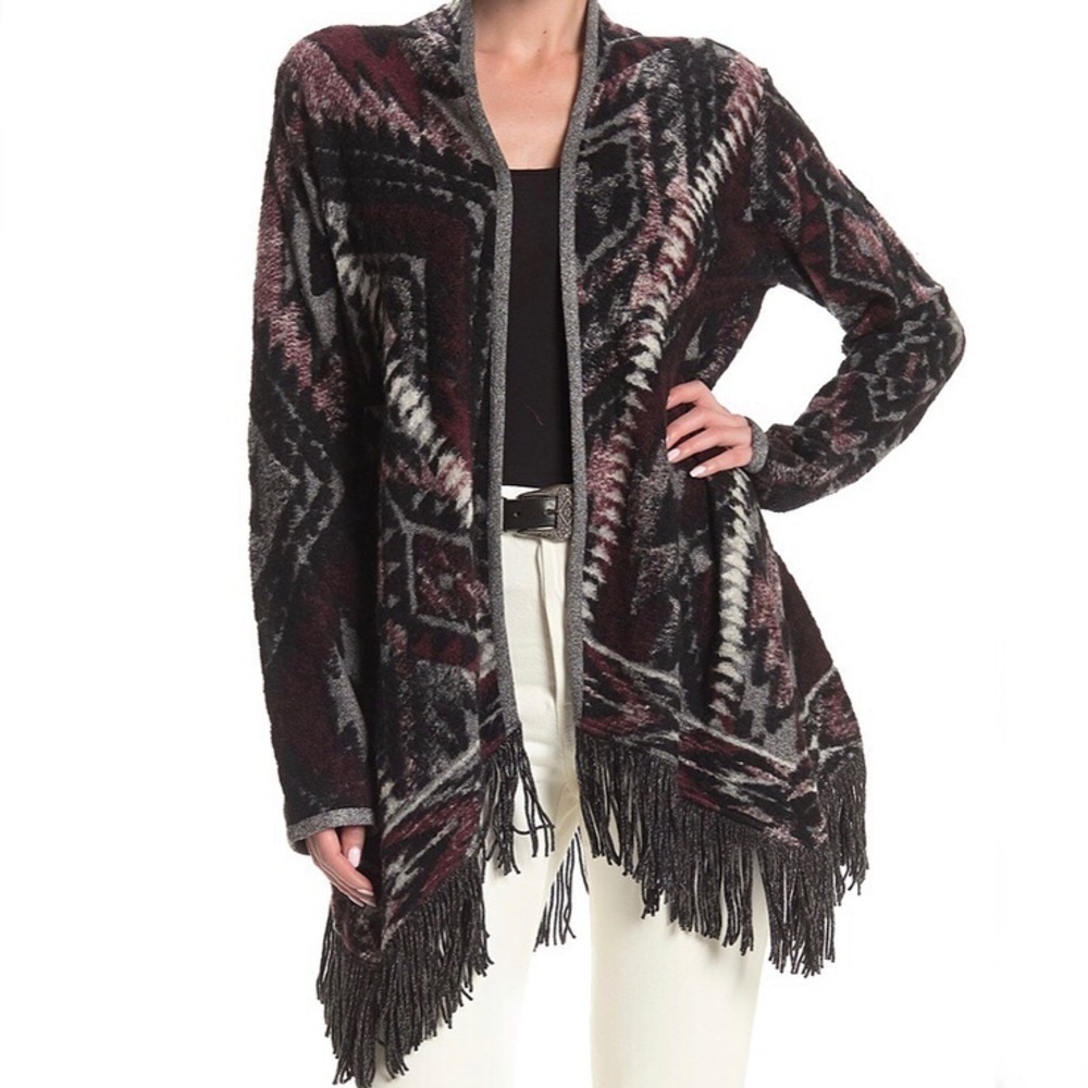 Lucky Brand Boho Fringed Brushed Knit Cardigan